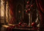 Pomegranate Passage Tall Glass Vessel Red Dining Room Wall Art