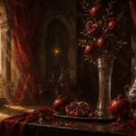 Pomegranate Passage Tall Glass Vessel Red Dining Room Wall Art