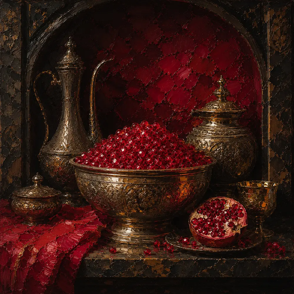 Pomegranate Ritual Carved Bowl Red Kitchen Wall Art