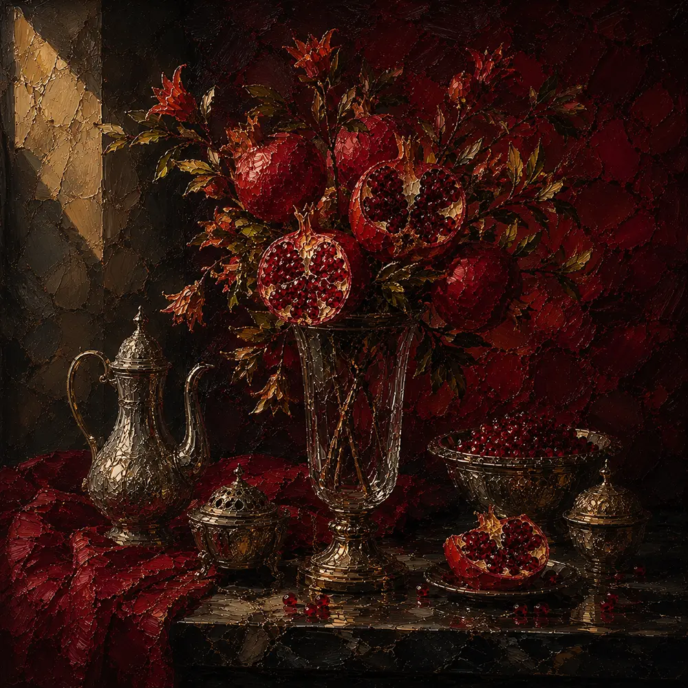 Pomegranate Constellation Tall Glass Vessel Red Dining Room Wall Art