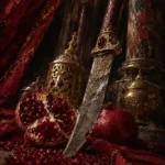 Pomegranate Portrait Ceremonial Knife Red Kitchen Wall Art