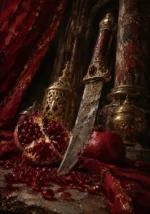 Pomegranate Portrait Ceremonial Knife Red Kitchen Wall Art