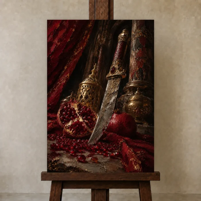 Premium Wall Art Dikey Html Edition – NM3-RED-PR-V-004 displayed on a studio easel