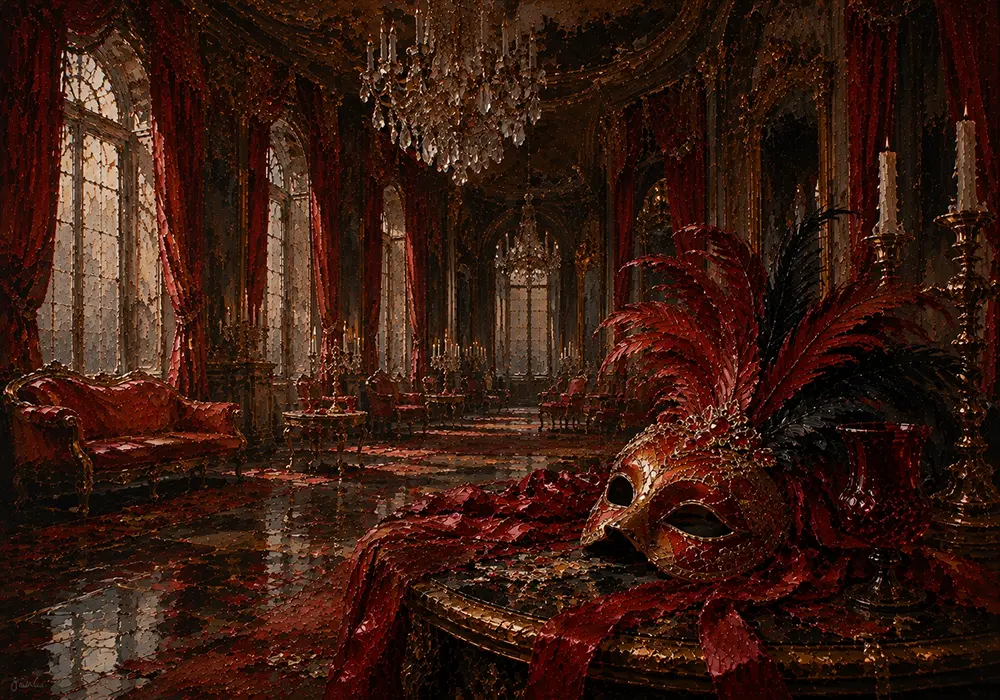 Masquerade Chronicle Lacquered Half-Mask Red Bedroom Wall Art