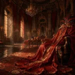 Masquerade Interlude Ceremonial Cape Draped Over A Carved Chair Red Living Room Wall Art