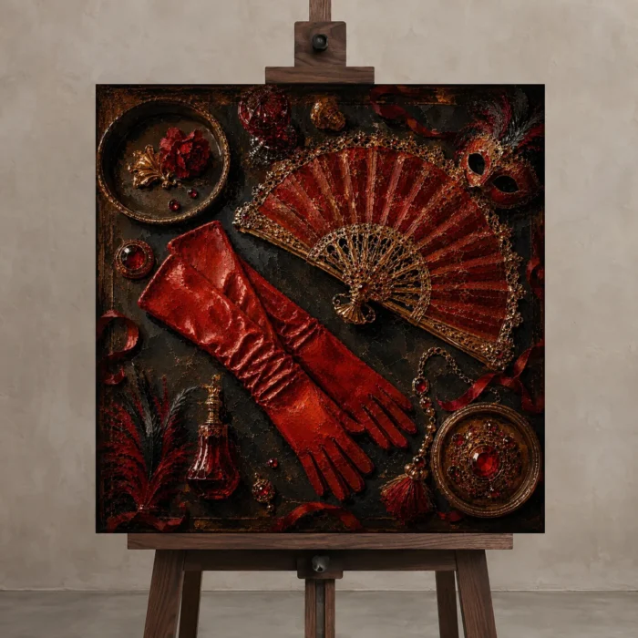 Premium Wall Art Kare Html Edition – NM3-RED-SM-S-002 displayed on a studio easel