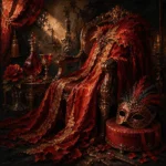 Masquerade Study Ceremonial Cape Draped Over A Carved Chair Red Living Room Wall Art