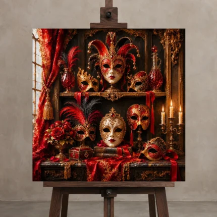 Premium Wall Art Kare Html Edition – NM3-RED-SM-S-005 displayed on a studio easel