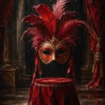 Masquerade Sentinel Feathered Mask Red Dressing Room Wall Art