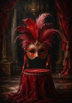 Masquerade Sentinel Feathered Mask Red Dressing Room Wall Art