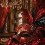 Masquerade Reliquary Lacquered Half-Mask Red Bedroom Wall Art