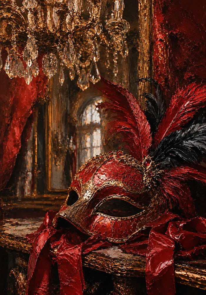 Masquerade Reliquary Lacquered Half-Mask Red Bedroom Wall Art