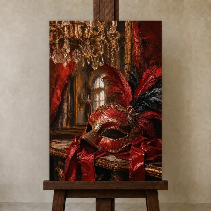 Premium Wall Art Dikey Html Edition – NM3-RED-SM-V-003 displayed on a studio easel