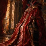 Masquerade Portrait Ceremonial Cape Draped Over A Carved Chair Red Living Room Wall Art