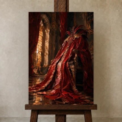 Premium Wall Art Dikey Html Edition – NM3-RED-SM-V-004 displayed on a studio easel