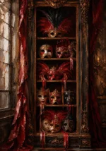Masquerade Ascent Collection Of Masks Red Entryway Wall Art
