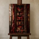 Premium Wall Art Dikey Html Edition – NM3-RED-SM-V-005 displayed on a studio easel