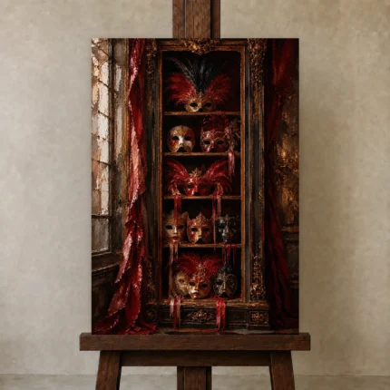 Premium Wall Art Dikey Html Edition – NM3-RED-SM-V-005 displayed on a studio easel