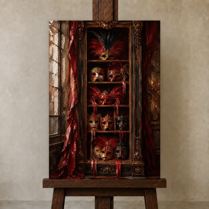 Premium Wall Art Dikey Html Edition – NM3-RED-SM-V-005 displayed on a studio easel