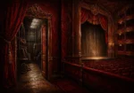 Velvet Passage Backstage Doorway With Coiled Ropes And Pulleys Red Home Theater Wall Art