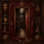 Velvet Constellation Backstage Doorway With Coiled Ropes And Pulleys Red Home Theater Wall Art