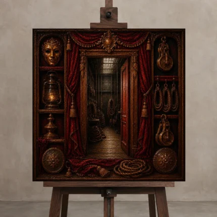 Premium Wall Art Kare Html Edition – NM3-RED-VT-S-005 displayed on a studio easel
