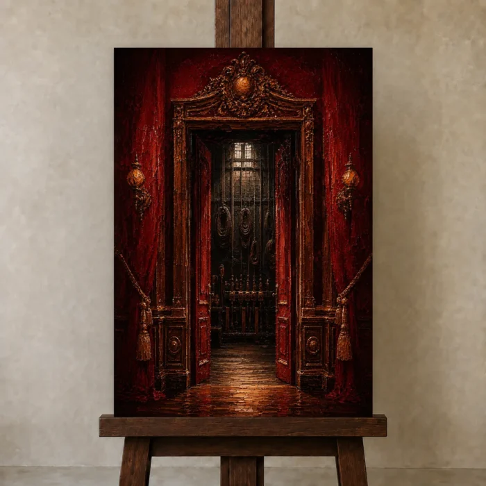 Premium Wall Art Dikey Html Edition – NM3-RED-VT-V-005 displayed on a studio easel