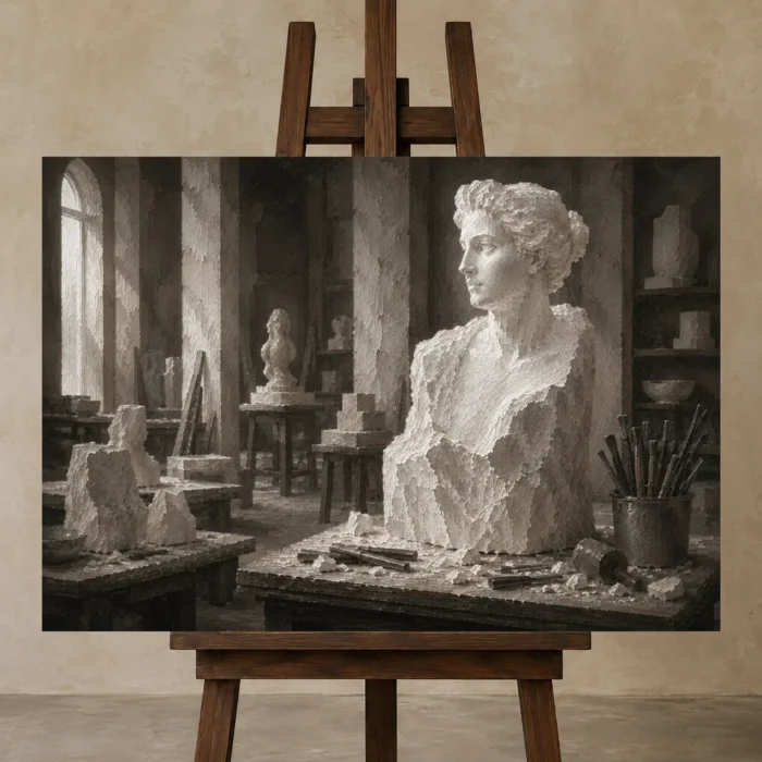 Premium Wall Art Yatay Html Edition – NM3-WHT-AW-H-001 displayed on a studio easel