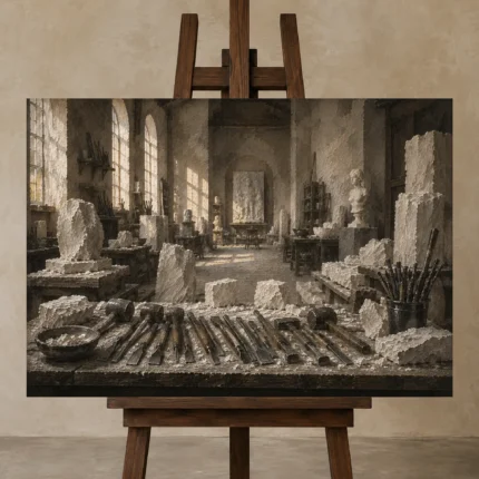 Premium Wall Art Yatay Html Edition – NM3-WHT-AW-H-002 displayed on a studio easel