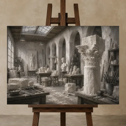 Premium Wall Art Yatay Html Edition – NM3-WHT-AW-H-003 displayed on a studio easel