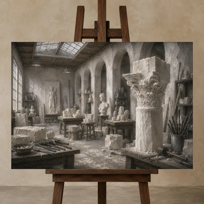 Premium Wall Art Yatay Html Edition – NM3-WHT-AW-H-003 displayed on a studio easel