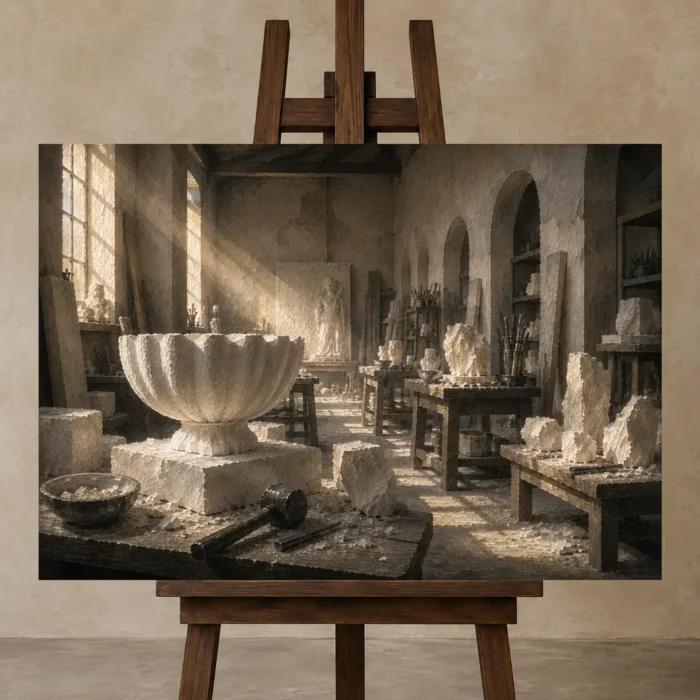 Premium Wall Art Yatay Html Edition – NM3-WHT-AW-H-004 displayed on a studio easel