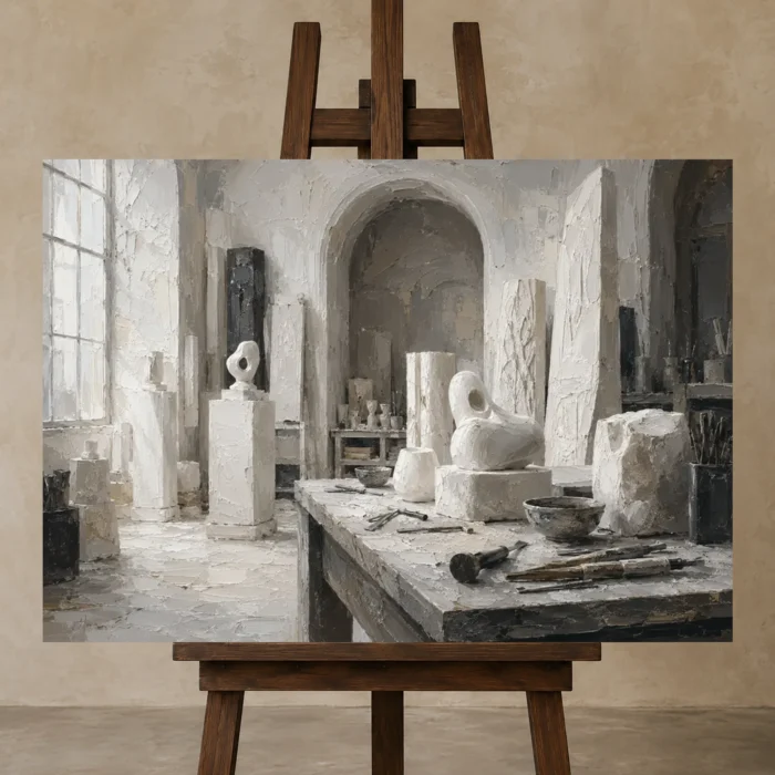 Premium Wall Art Yatay Html Edition – NM3-WHT-AW-H-005 displayed on a studio easel
