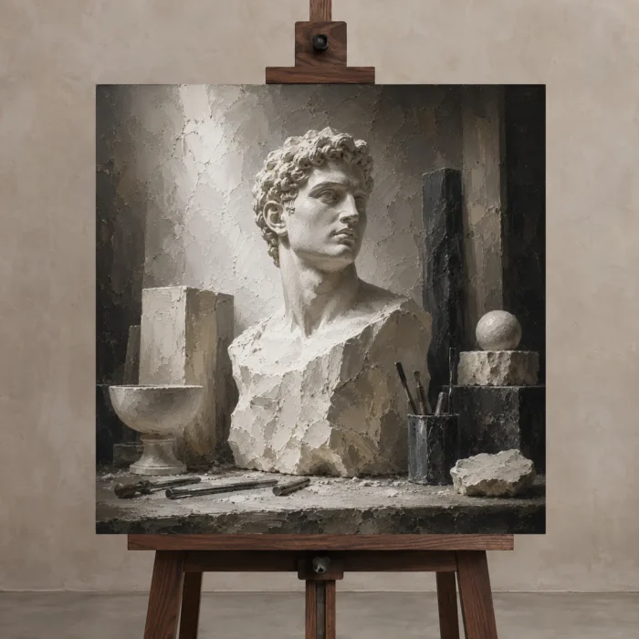 Premium Wall Art Kare Html Edition – NM3-WHT-AW-S-001 displayed on a studio easel