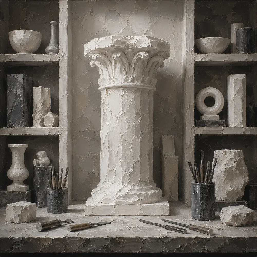 Alabaster Ritual Tall Unfinished Column Capital White Entryway Wall Art