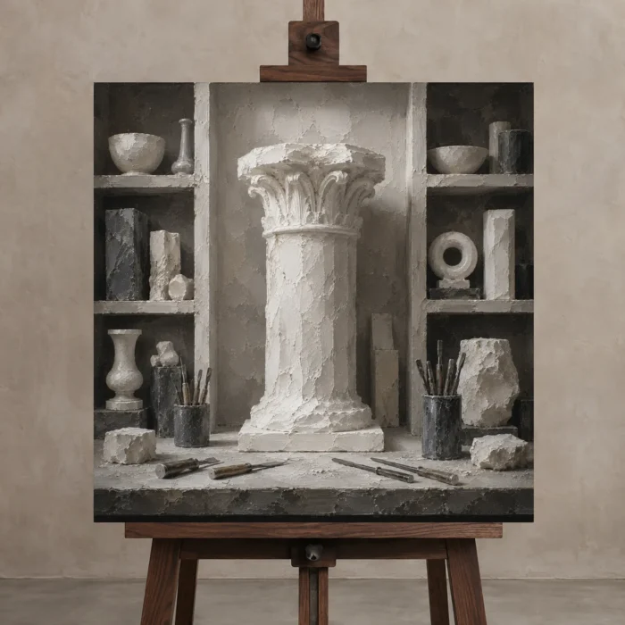 Premium Wall Art Kare Html Edition – NM3-WHT-AW-S-003 displayed on a studio easel