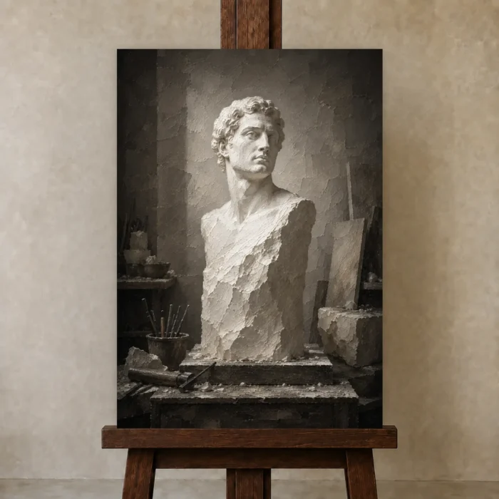 Premium Wall Art Dikey Html Edition – NM3-WHT-AW-V-001 displayed on a studio easel