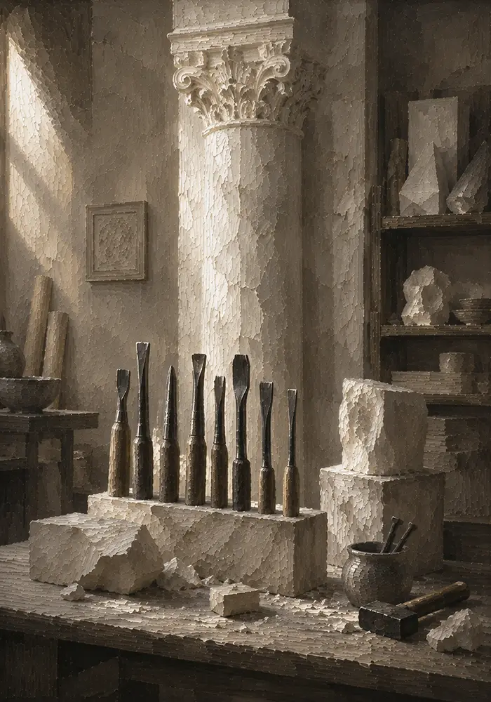 Alabaster Threshold Row Of Carving Tools White Home Office Wall Art