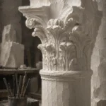 Alabaster Reliquary Tall Unfinished Column Capital White Entryway Wall Art