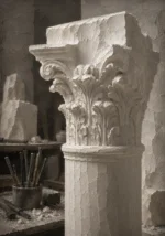 Alabaster Reliquary Tall Unfinished Column Capital White Entryway Wall Art