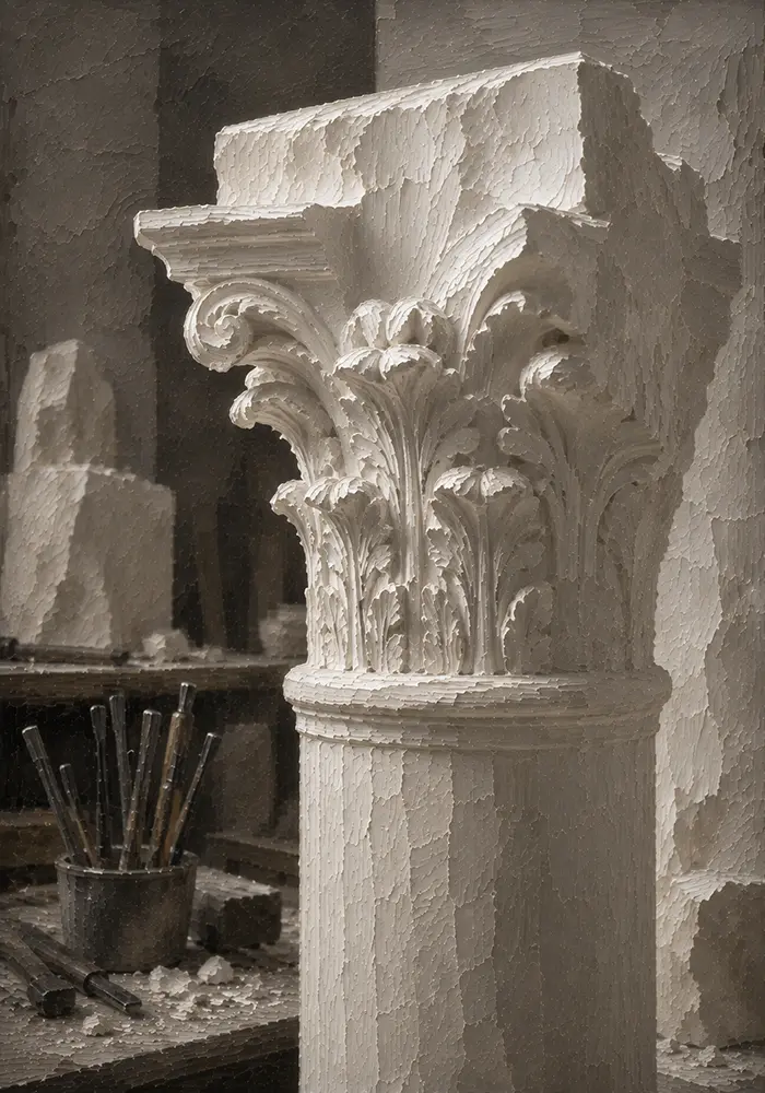 Alabaster Reliquary Tall Unfinished Column Capital White Entryway Wall Art