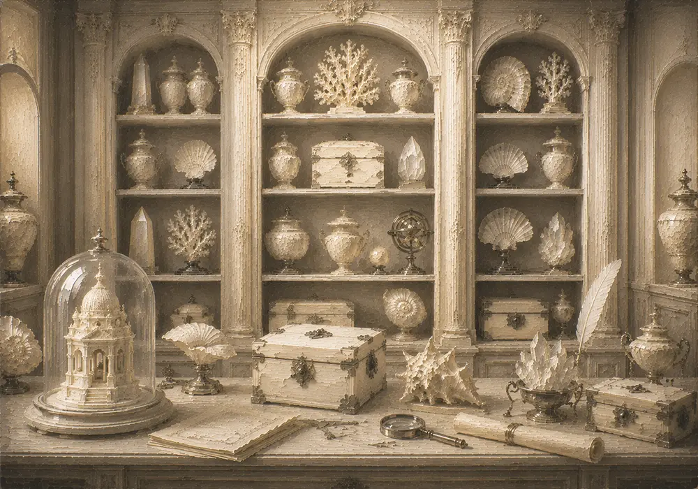 Ivory Salon Collection Of Pale Boxes And Objets D'Art White Home Office Wall Art