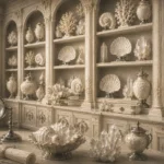 Ivory Interlude Cabinet Of White Shells And Mineral Forms White Entryway Wall Art