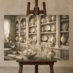 Premium Wall Art Yatay Html Edition – NM3-WHT-IC-H-004 displayed on a studio easel