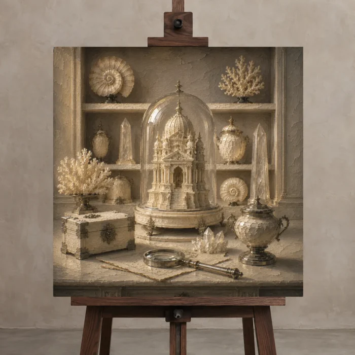 Premium Wall Art Kare Html Edition – NM3-WHT-IC-S-001 displayed on a studio easel