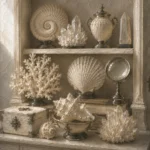 Ivory Study Cabinet Of White Shells And Mineral Forms White Entryway Wall Art