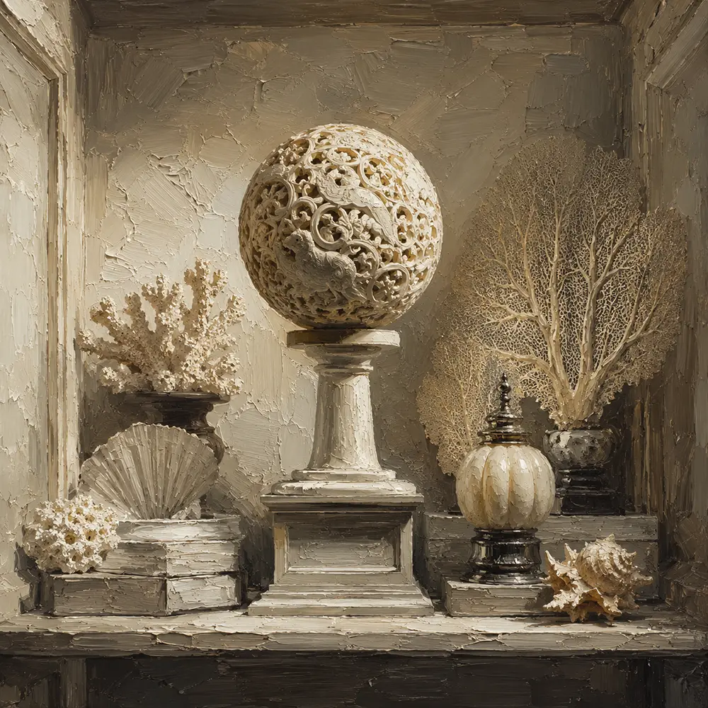 Ivory Constellation Delicate Carved Sphere White Living Room Wall Art