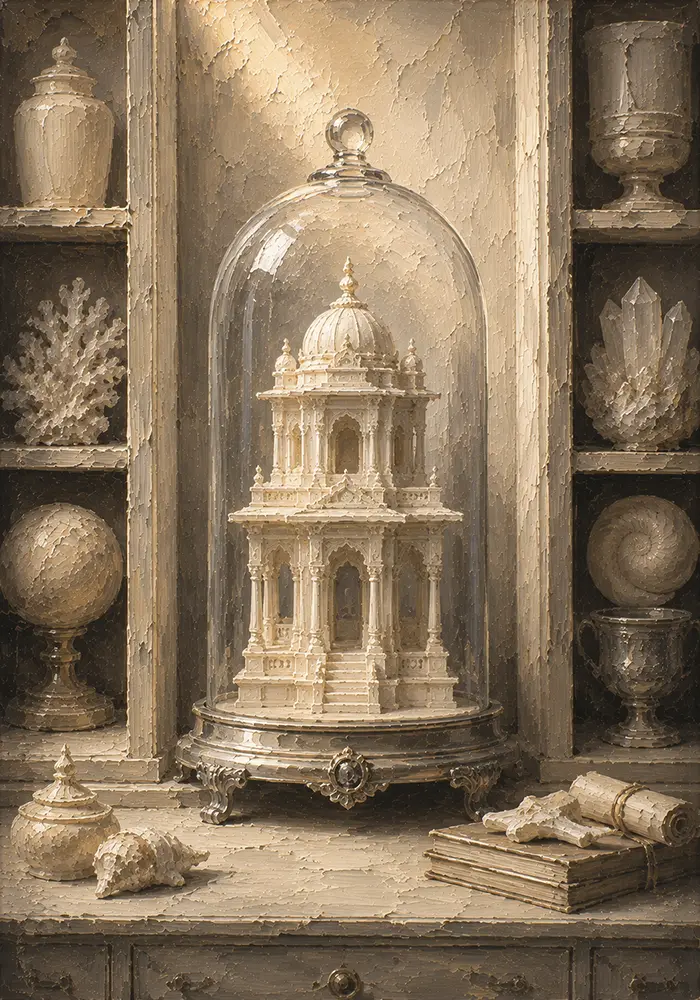 Ivory Sentinel Carved Miniature Temple White Living Room Wall Art