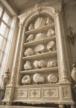 Ivory Portrait Cabinet Of White Shells And Mineral Forms White Entryway Wall Art