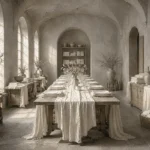 Linen Salon Long Dining Table White Dining Room Wall Art